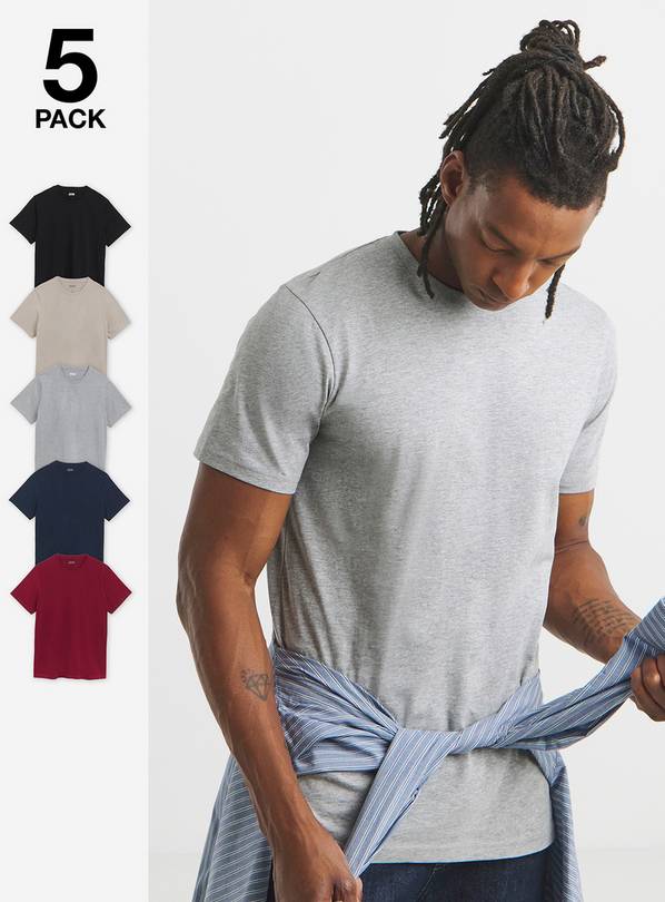 JACAMO 5 Pack Multi Crew Neck T Shirts Long L